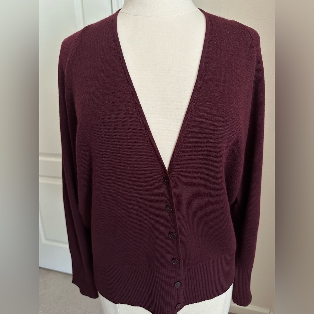 Talbots Wool Blend V-Neck Cardigan In Deep Burgundy Size 1X New With Tags - Picture 2 of 10